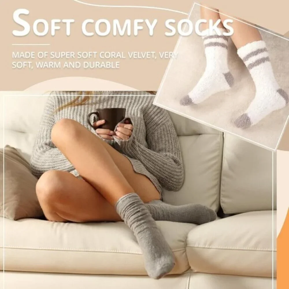 COOVAN Womens Fuzzy Slipper Socks 5-Pairs Winter Plush Cozy Soft Size 6-10